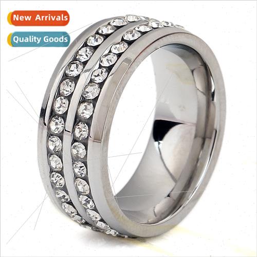 Europe new 304 tanium steel ring steel color wh two rows dia