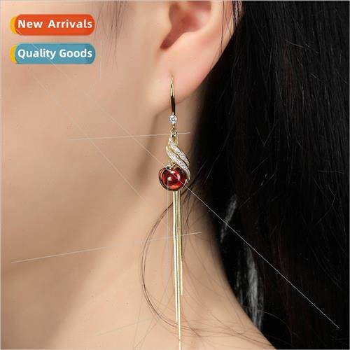 Classic Peacock Phoenix Tassel Earrings Red Garnet Earrings