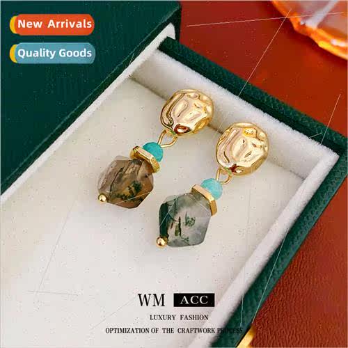 lver pin irregular metal natural stone earrings vintage fash