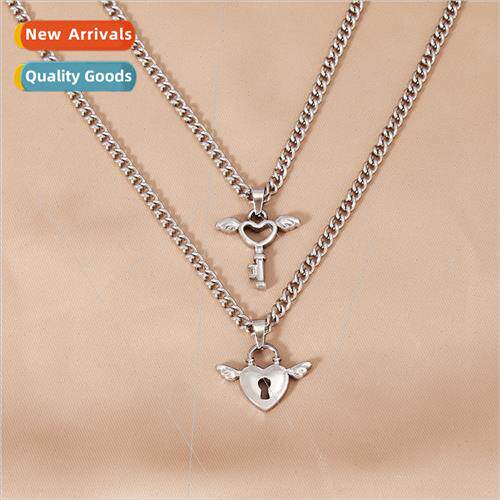 Europe New wings love key lock pendant stainless steel coupl