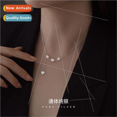 S925 silver pearl necklace female whe mother-of-pearl peach