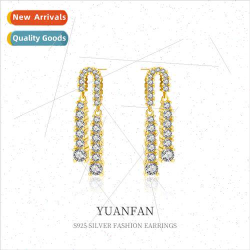 925 silver tassel zirconia earrings female niche ins Europe
