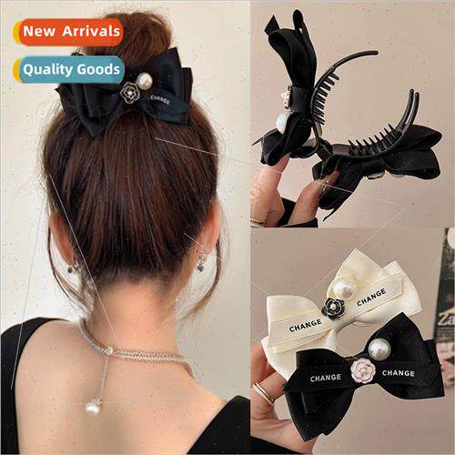 Camellia pearl bow grab clip girls high low ponytail clip pi