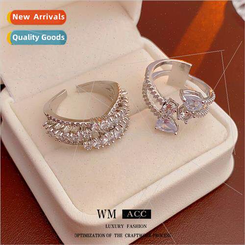 Zirconia water drop cross multi-layer open ring fashion meta