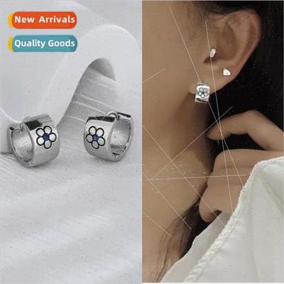 925 silver blue zirconia flower earrings female summer new i