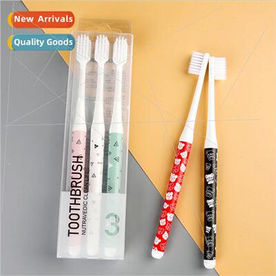 Spindle Print Soft Bristle Toothbrush 3pcs Adult Clean Gum T