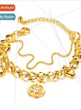 Europe Multi-Layer Love Heart Bracelet Stainless Steel Hollo