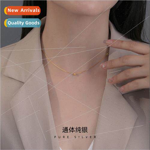 S925 silver Korearound beads gold beans necklace necklace fe