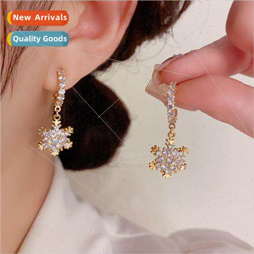Fall winter new niche exquise snowflake zirconia earrings ea