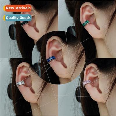 Square zirconia ear clips whout ear holes black diamonds gre