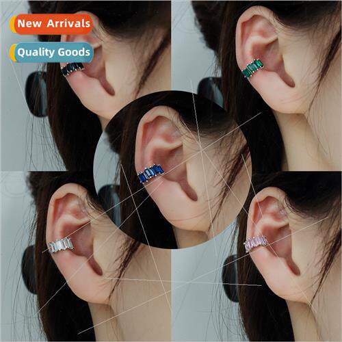 Square zirconia ear clips whout ear holes black diamonds gre