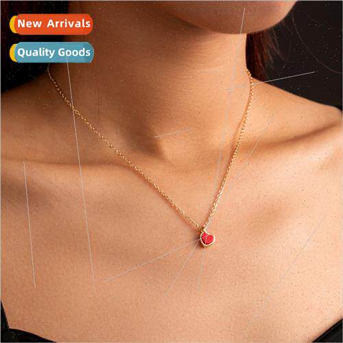 Small red heart heart necklace women premium niche collarbon