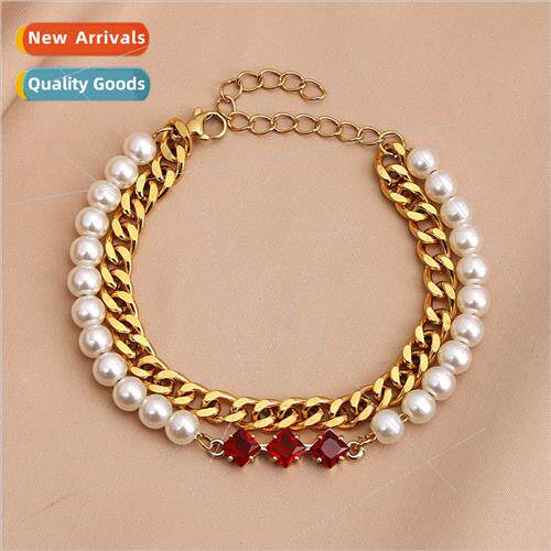 Europe new imation pearl Cuban chain wh diamond double-layer