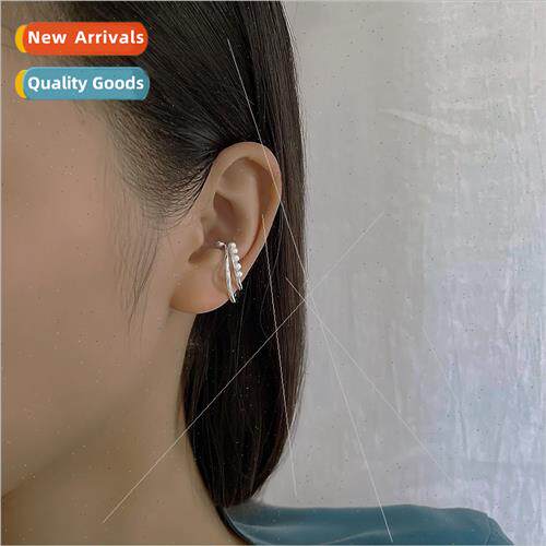 No ear hole pearl ear clip earrings French female double lay