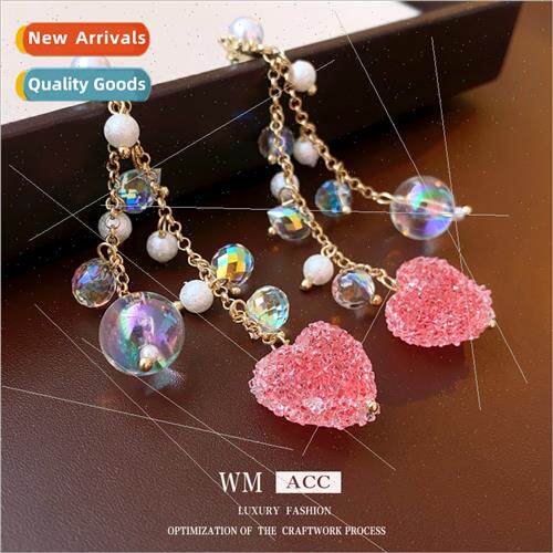 lver pin pearl crystal heart long tassel earrings earrings f