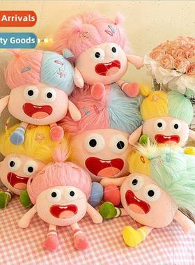 Ugly cute quirky wide-eyed expression fried hair comb braids