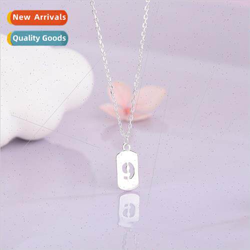 s925 silver lucky numbers necklace hollow small square plate