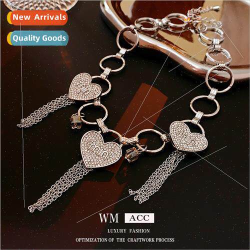 Diamonds love heart letters chain tassel necklace metal coll