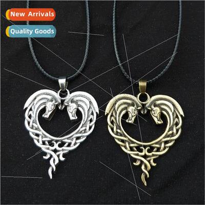 al Celtic Necklace Double Horse Lover Heart Shaped Double Ho