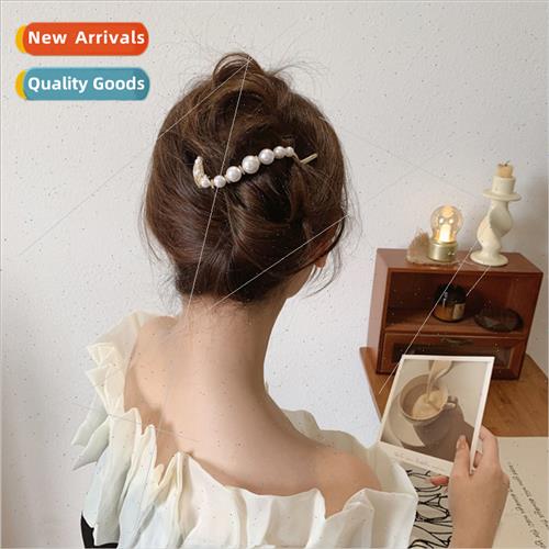 Vintage pearl geometric hair clips French fashion elegant ba