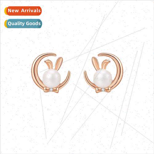 New Chinese Zodiac Moon Rabb Earrings Women Imation Pearl Mo