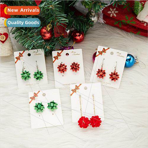Europe new Christmas long ribbon flower ball earrings star f