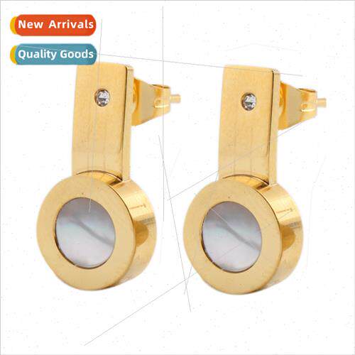 stainless steel hundred wh geometric round gold inlaid shell