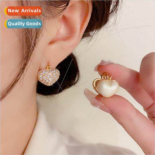 Fashion delicate sweet zirconia pearl double-sided earring b