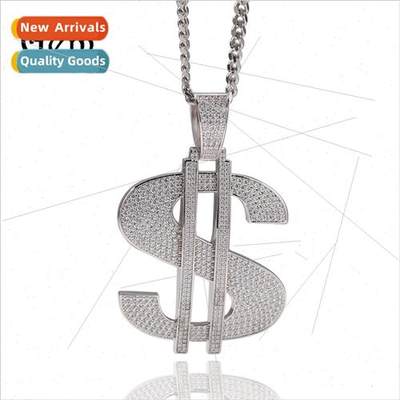 Hip Hop Bully Large Dollar Pendant Necklace Copper wh Zircon