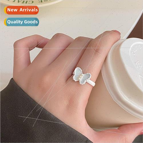 Korea enamel oil drip butterfly ring ins niche pearl live in