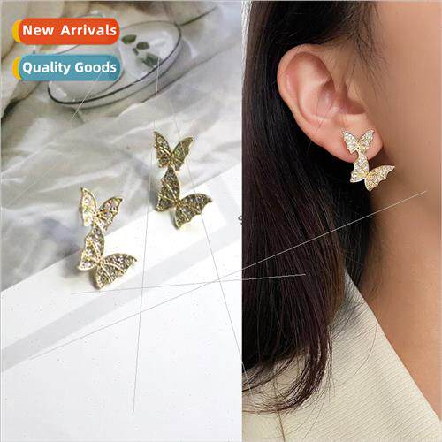 925 silver pin Korea full diamond butterfly earrings simple