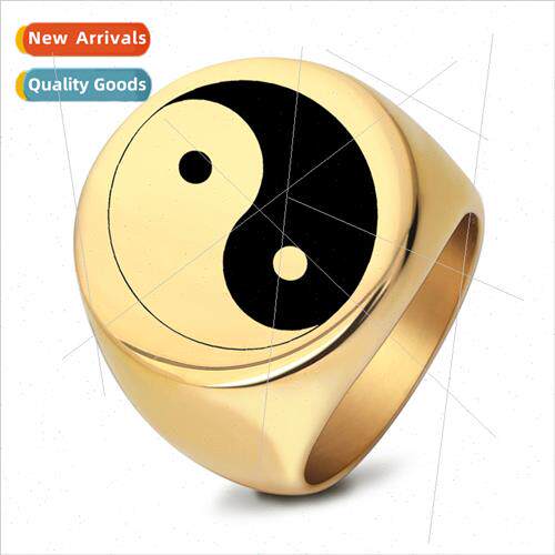 Ins Taiji Bagua Diagram Tanium Steel Round Men Ring Vintage