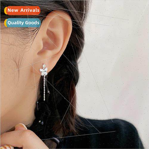 Flash Diamond Butterfly Tassel Earrings Medium Long Round Be