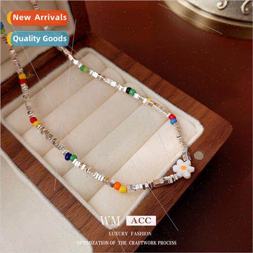 Colorful flowers rice beads broken silver necklace niche hun