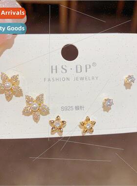 mple Delicate Zirconia Flower Stud Earrings Set Sweet che Fa