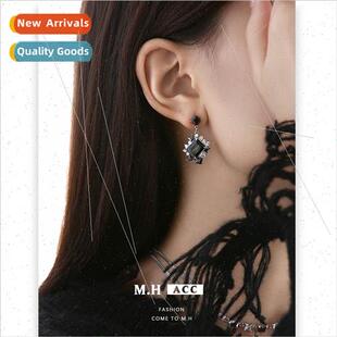 Koreageometric zirconia 925 silver pin earrings female new e
