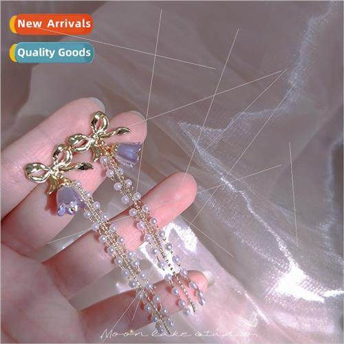French romantic mauve lily valley elegant pearl tassel earri