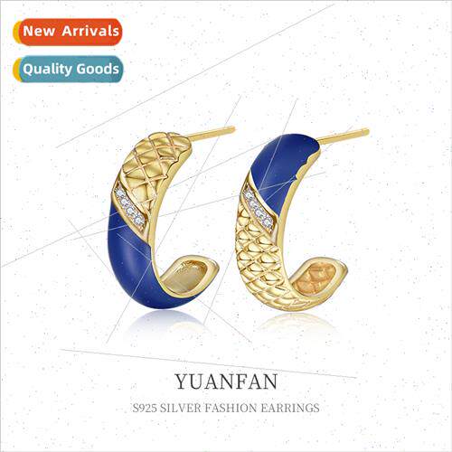 S925 silver diamond lattice texture earrings适用women vintag