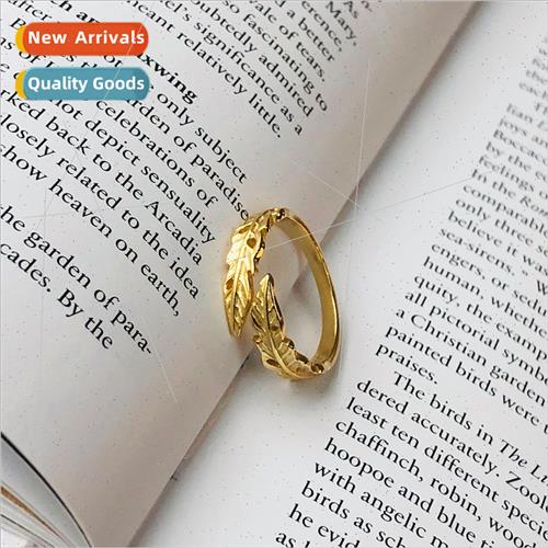 S925 silver ring female Korea retro leaves open ring female