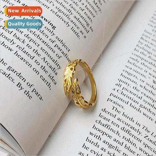 S925 silver ring female Korea retro leaves open ring female