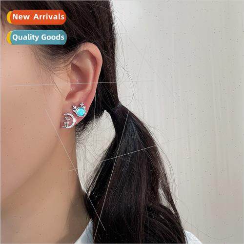 Blue moonstone moose asymmetrical earrings diamonds deer moo