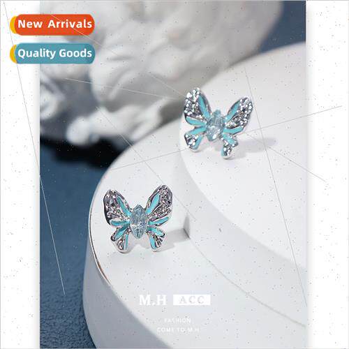 Ins exquise zirconia butterfly earrings 925 silver pin simpl
