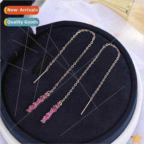 s925 silver Korea diamonds red zirconia one word ear wire lo
