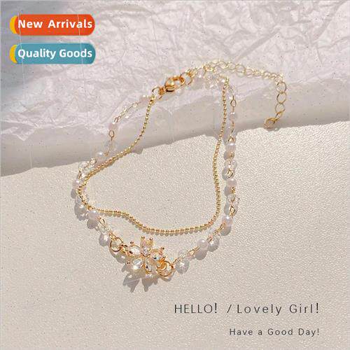 Korea new fashion double pearl zirconia flower bracelet nich
