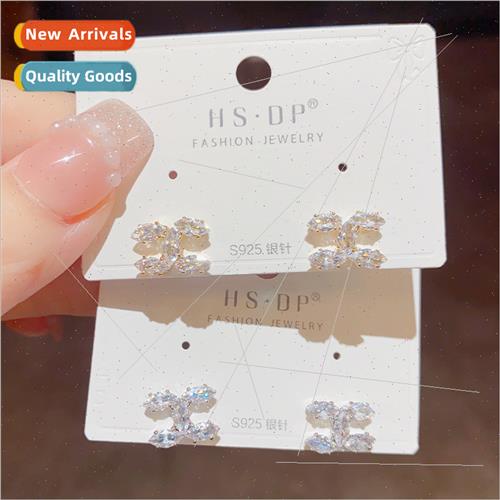 s925 silver needle French zirconia double C earrings female