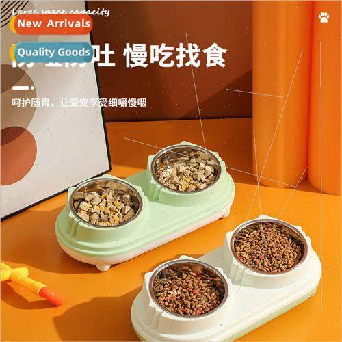 Clashing Color Pet Feeding Bowl StNeck Guard Pet Double Bowl