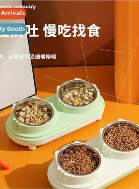 Clashing Color Pet Feeding Bowl StNeck Guard Pet Double Bowl