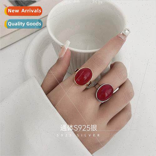S925 silver French geometric southern red ring female vintag