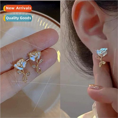 S925 silver pin 2023 new tide sweet cool rose flower earring