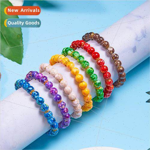 Europe new 8mm colorful graphic bracelet yoga elastic string